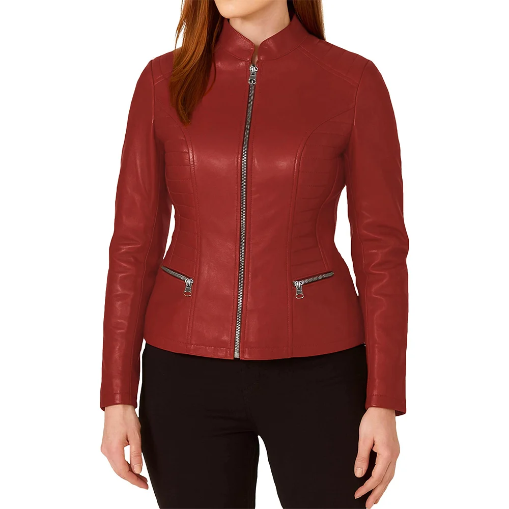 Women's Cafe Racer Leather Jacket - Image 6
