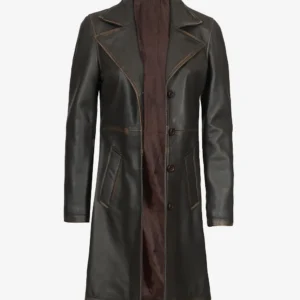 Women’s Distressed Brown Real Leather Coat 3/4 Length