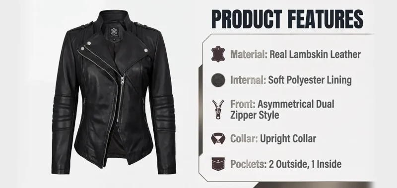 Women's Real Lambskin Leather Biker Jacket Info